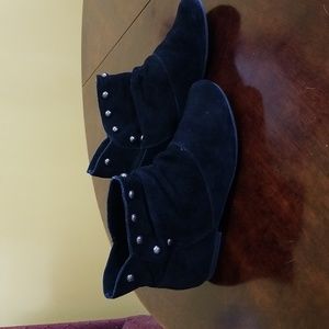 MIA SUEDE BLACK W SILVER STUDS FLAT ANKLE BOOTS